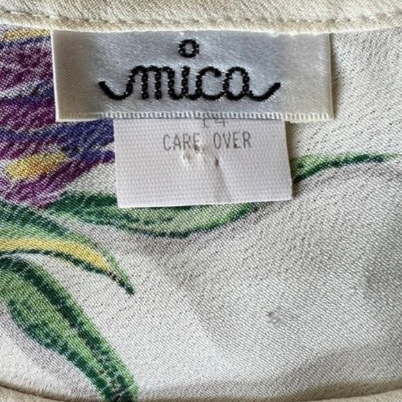 Vintage Ivory Iris Chiffon Sheer Overlay High-Low Floral Midi Dress Size 14 Mica - Picture 8 of 16